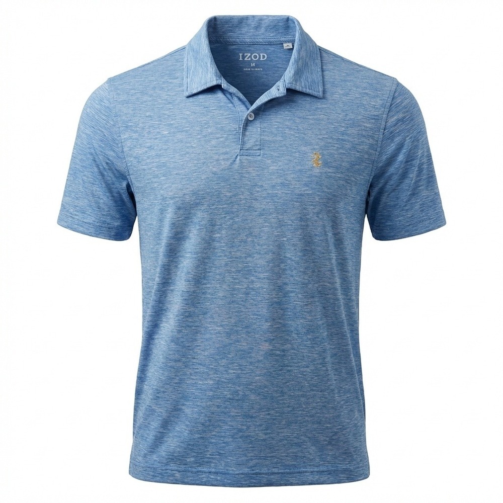 IZOD Golf Shirt Mens Medium Blue Heather Performance Stretch Short Sleeve Polo